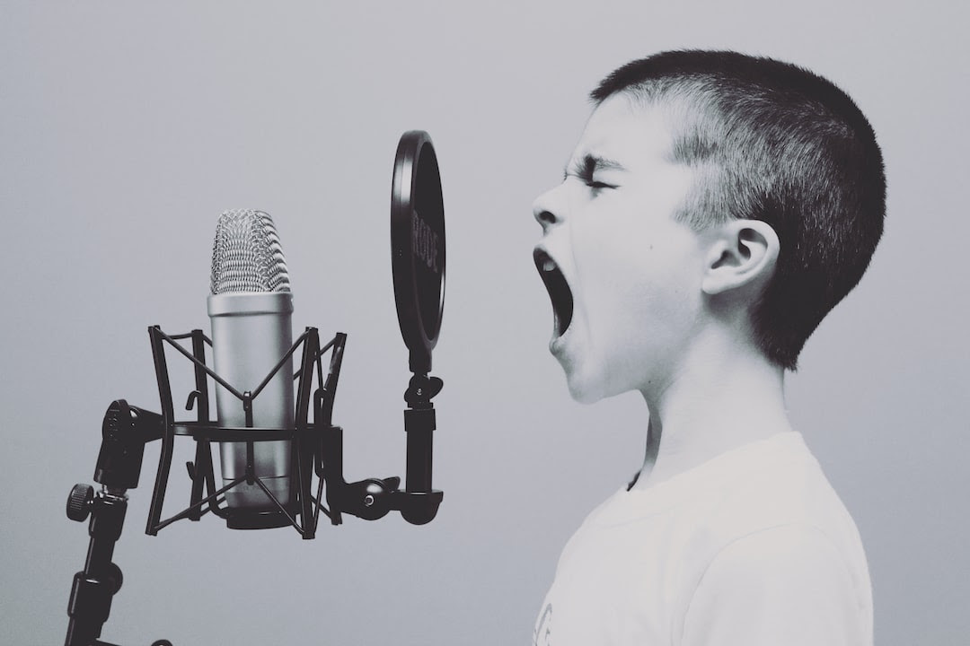 A child singing into a microphone Description automatically generated with medium confidence